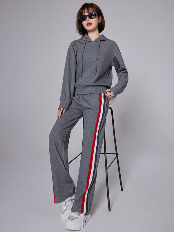 红白条纹圆领卫衣套装2025秋季新款休闲运动两件套胖妹妹大码女装|undefined