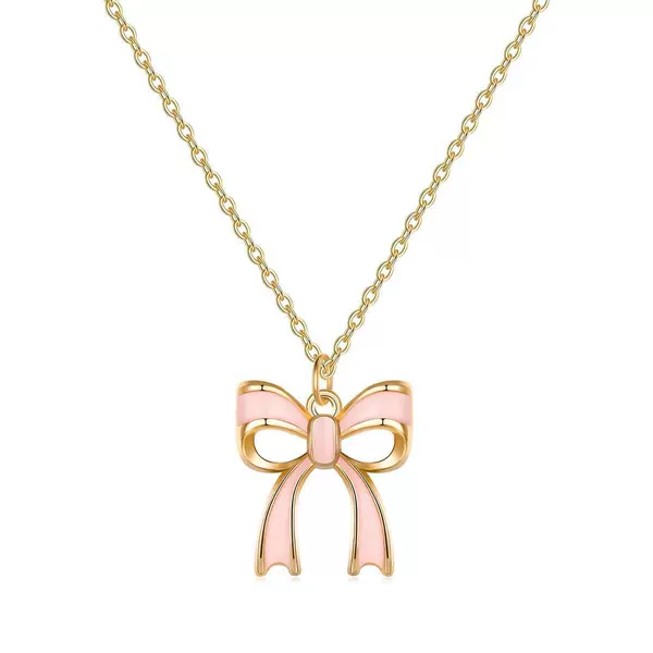 Amazon Cross-Border Sweet Alloy Enamel Pink Bow Pendant Fashion Versatile Clavicle Chain Necklace