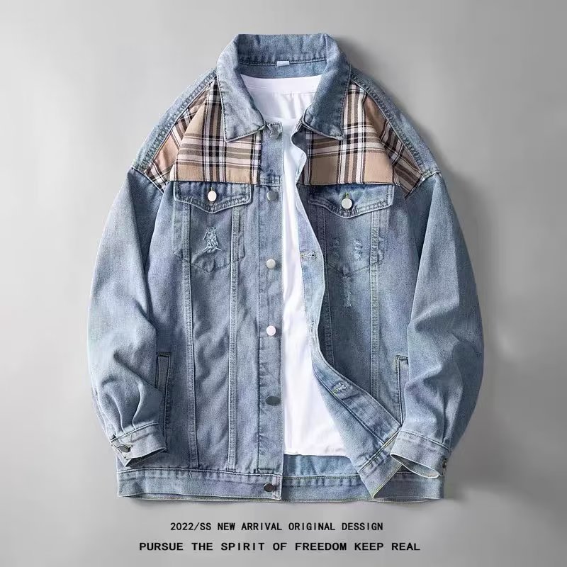 Nueva capa de mezclilla los hombres primavera y otoño suelta más tamaño casual Denim ropa moda bordado camuflaje Workwear chaqueta