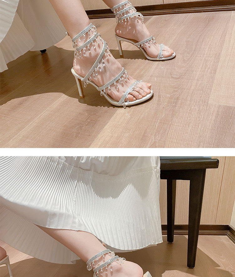 L-108 ciondolo in cristallo intrecciato a forma di serpente con strass, cinturino dritto in stile francese, tacco alto, sandali, versatile_voghion.com