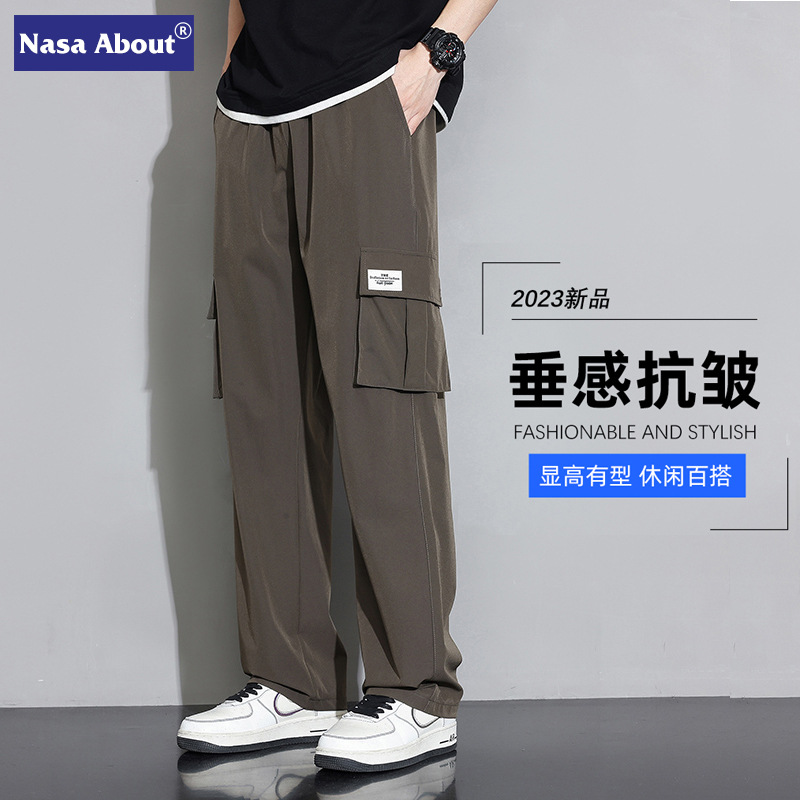 NASA Summer Ice Silk Workwear Casual Pants Boys Loose Wide Leg Pants New Fashionable Straight Spring and Autumn Long Pants