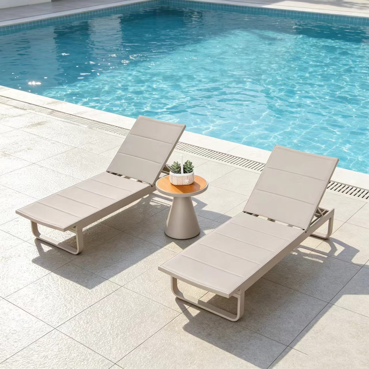 Silla de piscina, silla de playa anticorrosión de aleación de aluminio, tumbona de piscina de alta gama para hoteles y B&B, tumbona portátil image 17