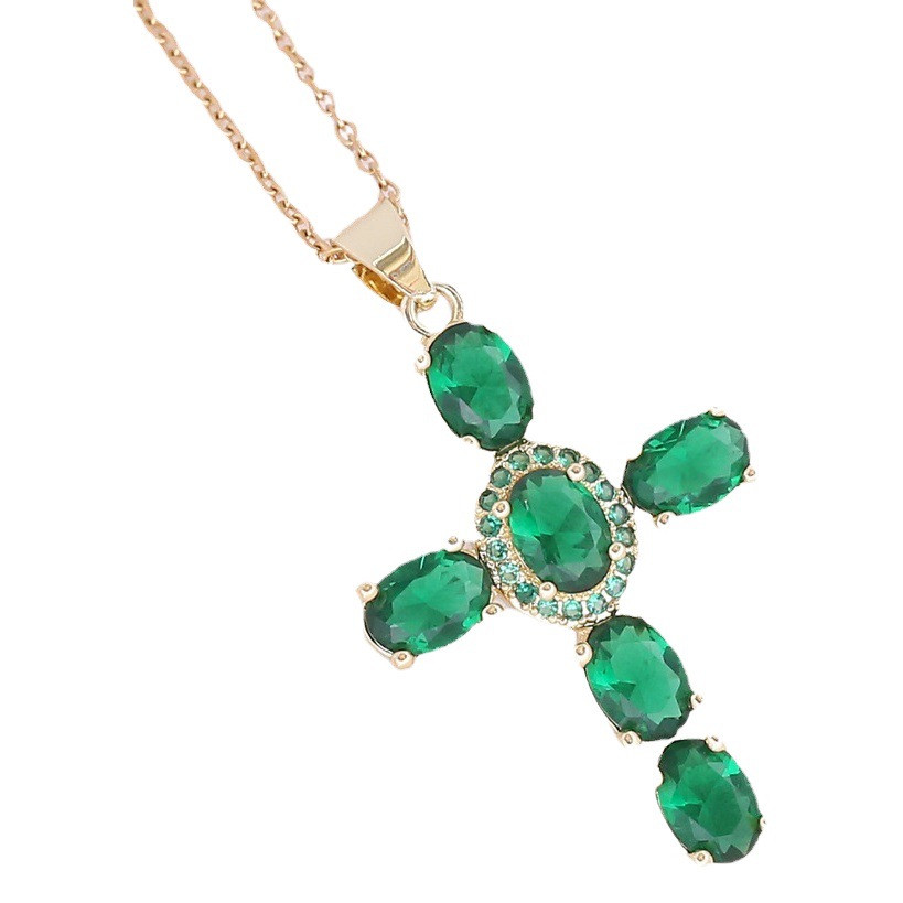 2022 New Style Copper Micro-Paved Zircon Necklace Multi-Color Cross Pendant Hip-Hop Necklace Clavicle Chain N910