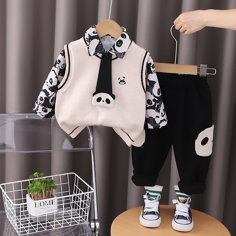 Kinder Strickweste Strickjacke Und Cartoon Shirt Set_voghion.com