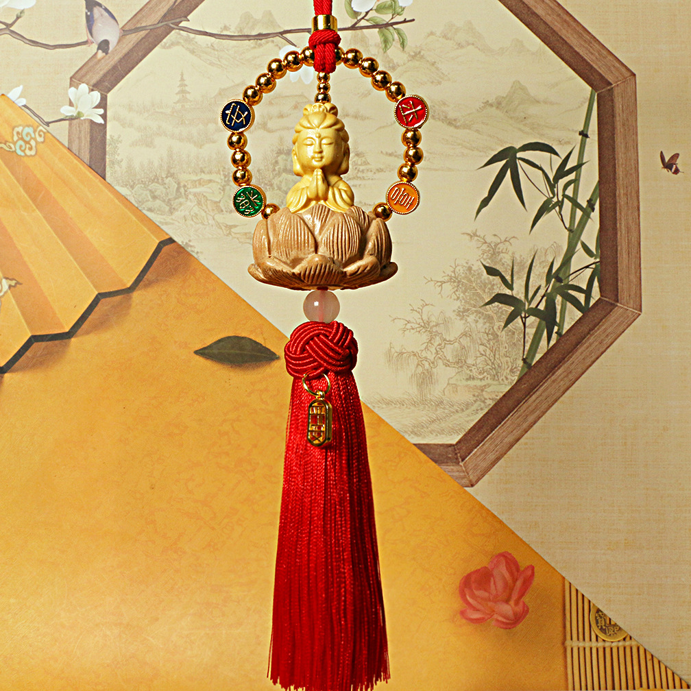 Lotus Buddha Bless – Qìchē Car hanging - guanyin-peace-joy-festive-red