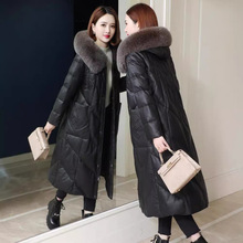 海宁真皮皮衣鸭绒羽绒服女中长款狐狸毛领绵羊皮皮草外套大码宽松