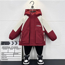 男童加绒洋气外套2025新款连帽加厚儿童冲锋衣时髦潮流宝宝派克服