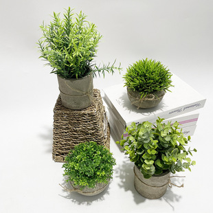 Cross-Border Amazon Best-Selling Desktop Ornaments Green Plant Decoration Simulated Artificial Eucalyptus Leaf Potted Plants Manufacturer Wholesale