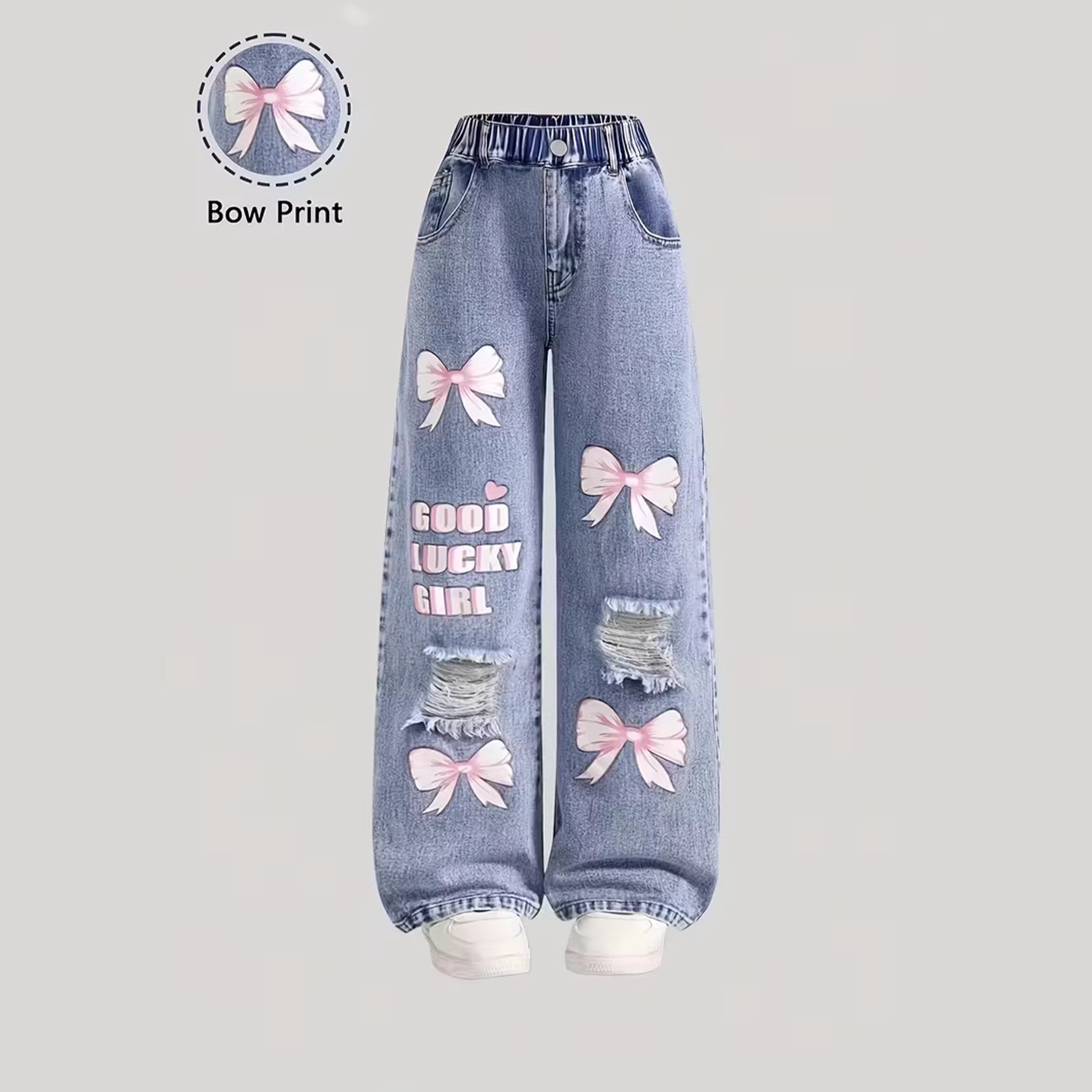 Cross-Border Amazon Wish Independent Site Teenage Girls' Jeans New Style Loose Straight Pants Trendy New Design