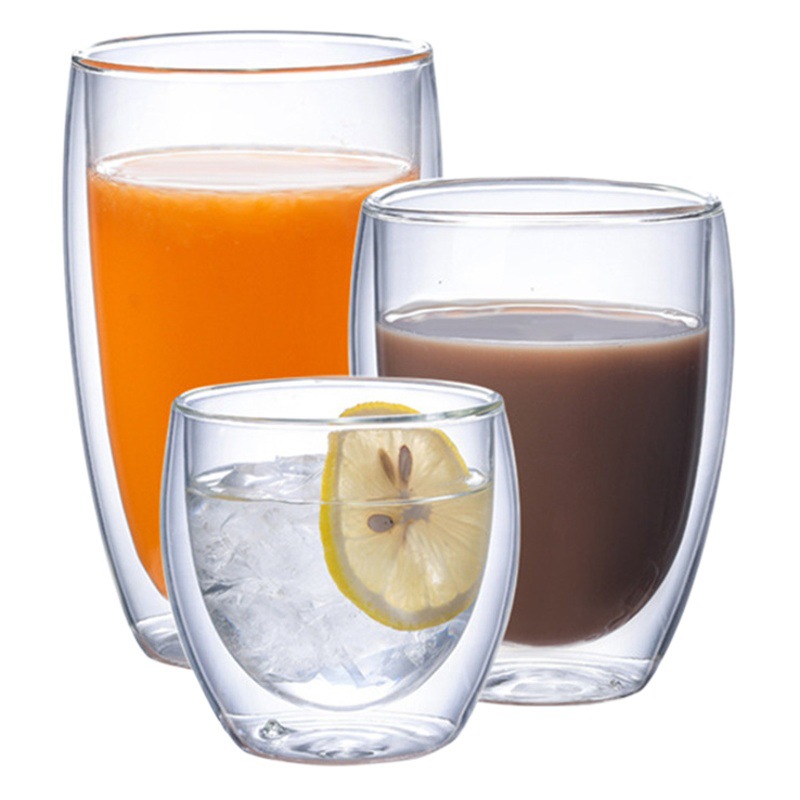 Taza de bebida de vidrio de doble capa, transparente, ideal para café, leche o jugo, resistente al calor