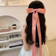 Jennieは同じ長さの蝶結びのリボンのヘアピンを持っています。