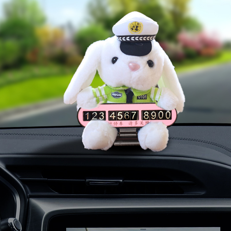 Lindo y divertido policía de tráfico de dibujos animados oso policía conejito pequeño número de estacionamiento temporal placa decoración del automóvil suministros del automóvil