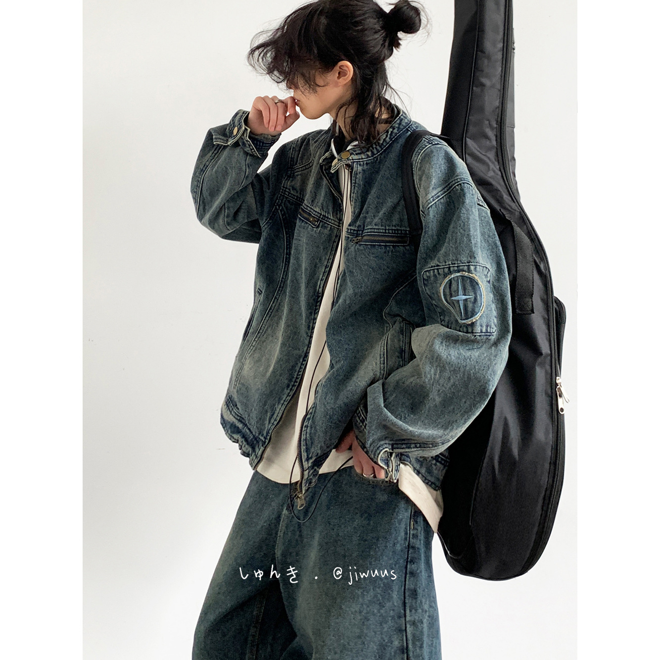 Japanese Style Vintage Embroidered Washed Denim Jacket Jacket Men's Summer New BF Style Loose Workwear Casual Top