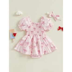 W 25928 Pink Ruffled Square Romper ��ɫ�򔈷��I��ȹ