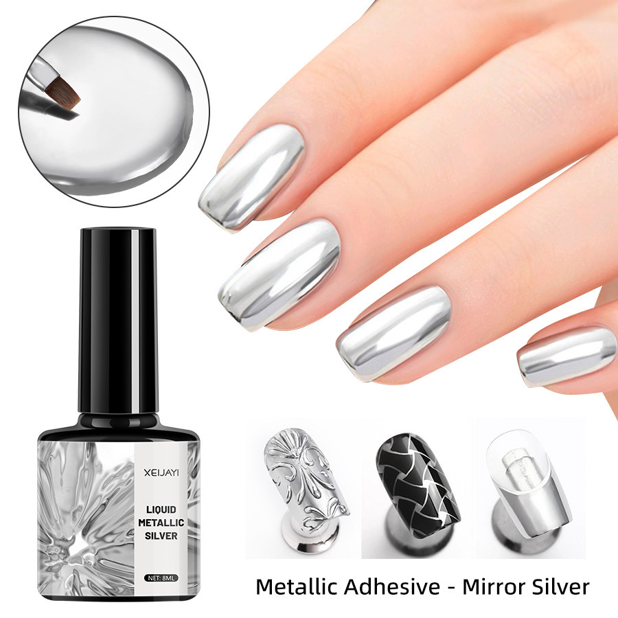 Metal brillante pintado pegamento esmalte de uñas de plata gancho de pegamento Super Flash espejo de plata transfronteriza especial FD53661028 image 7