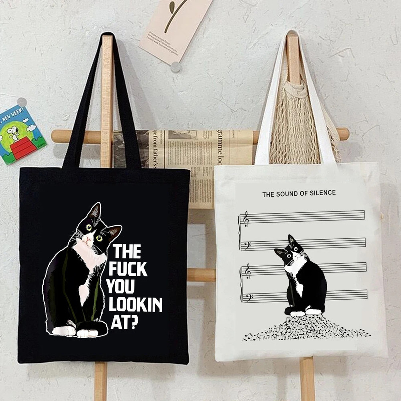 Cross-border New Cat Series Women Tote Bag Printed Canvas Eco Tote Harajuku Fashion Cat Lovers Shoulder Bag