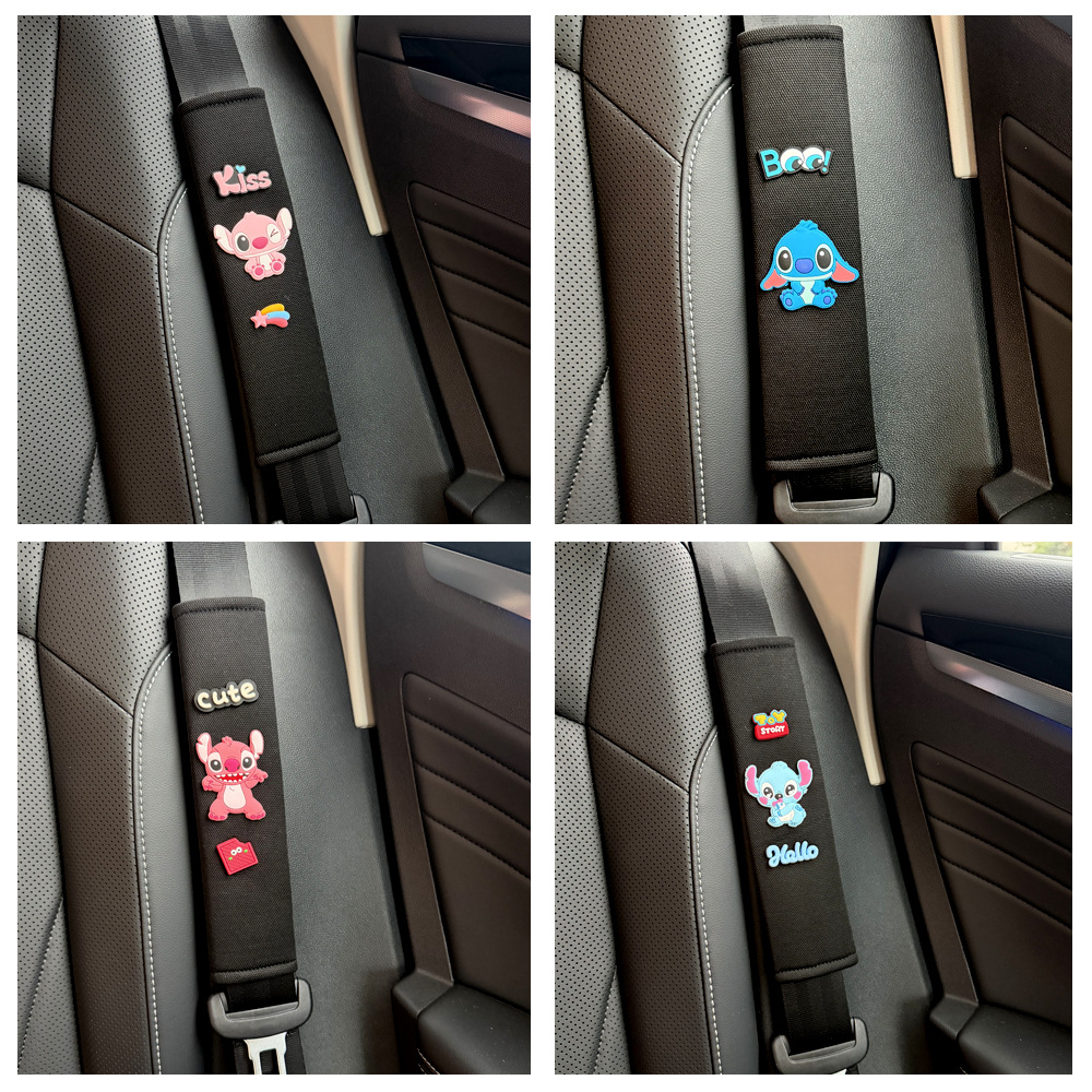 Car Seatbelt Shoulder Pad, Anti-Strangle Protective Cover, Cute Stitch Cartoon Car Interior Decoration, Universal Model