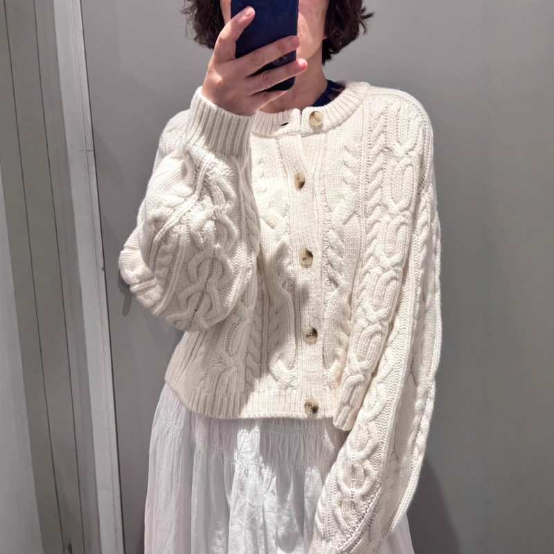Cs Women's Standard Fit Three-Dimensional Cable Knit Cardigan 2025 Autumn New Sweater 1304891001