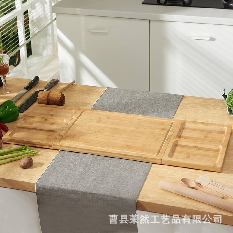 Wooden Cutting Board Household Kitchen Cutting Board with Split Groove Stacked Storage Party Cooked Food Split Solid Wood Dinner Plate