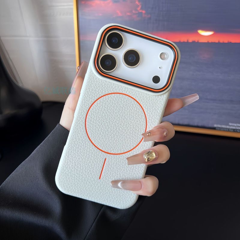 适用苹果17promax荔枝皮纹磁吸手机壳iphone16肤感15防摔12保护套|undefined