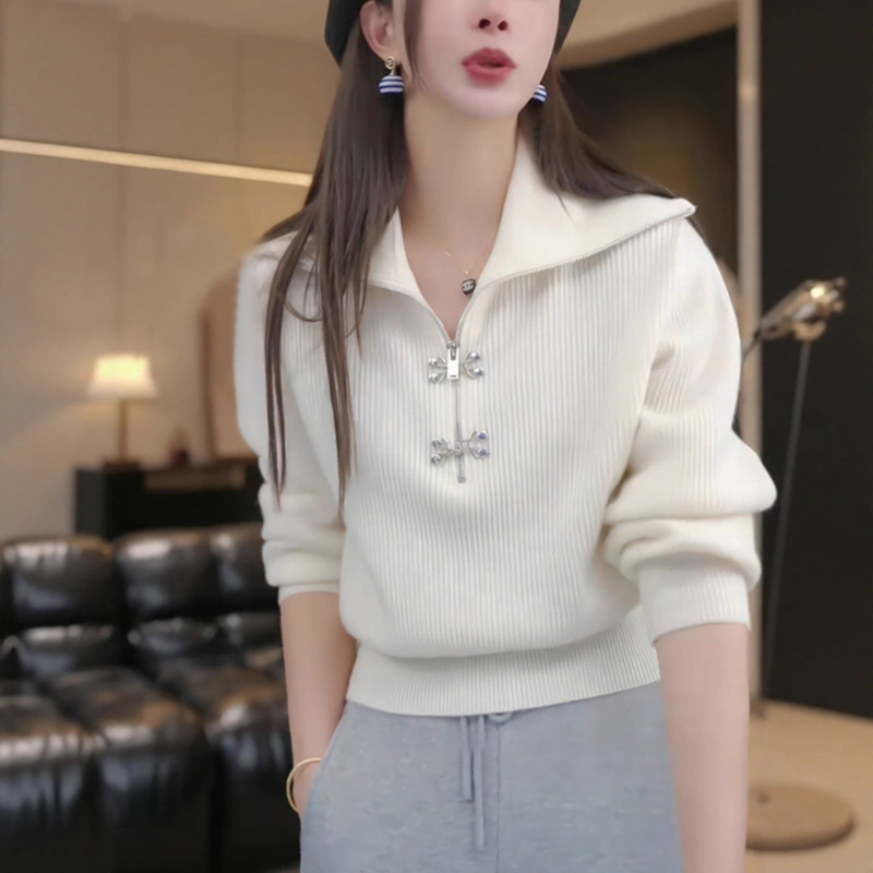小狗拉链圆领毛衣外套女秋冬2025新款慵懒风软糯短款时尚针织开衫|undefined