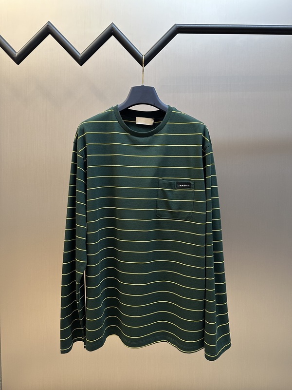 正しいバージョン在庫あり高品質MUホーム新ストライプラウンドネック長袖TシャツOSルーズバージョンユニセックスT|undefined