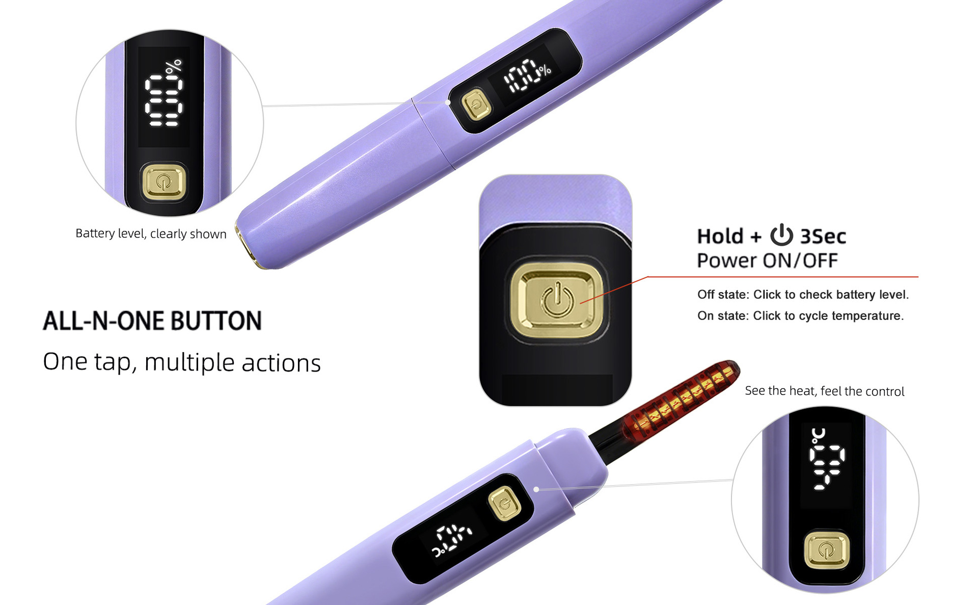 Zijin Electric Heated Eyelash Curler, Eyelash Clip S800 Eyelash Curler with TYPE C Charging, 6-Level Temperature Control