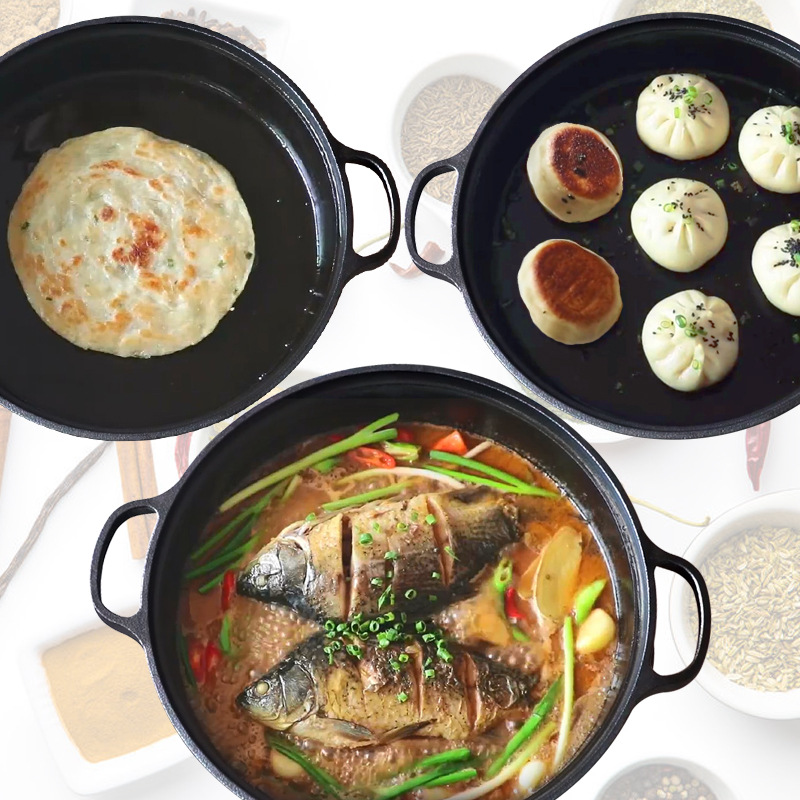 鑄鐵加厚平底烙餅鍋不粘鍋水煎包鍋家用老式餅鐺無塗層生鐵鍋煎鍋