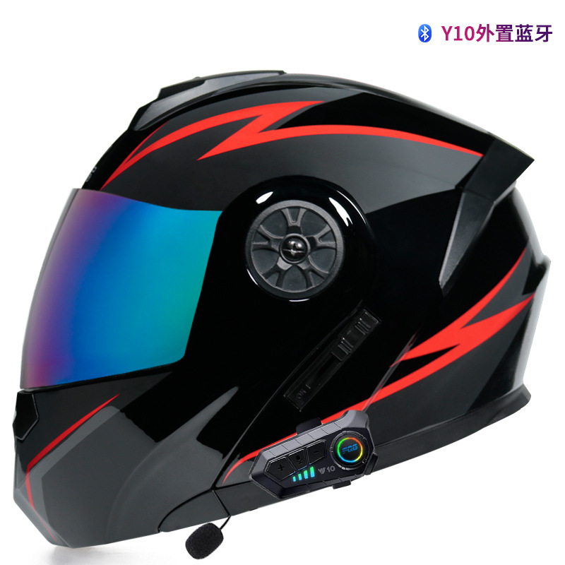 Orz casco no motocicleta casco completo hombres y mujeres de doble lente coche eléctrico Bluetooth expuesto medio casco Otoño e Invierno casco Four Seasons