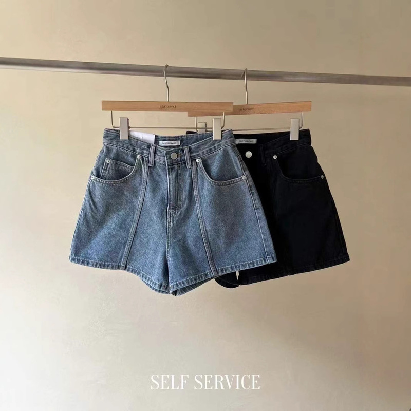 Now H Self Service Korea Dongdaemun 2025 Summer High-Waisted Loose Straight Slim Denim Shorts