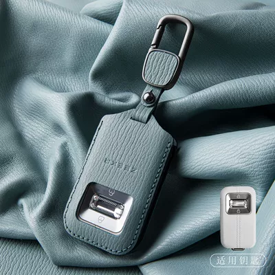 8X Genuine Leather 001 Key Case, Car key bag - new-ji-krypton-double-contrast-color-model-lake-blue-formula-buckle