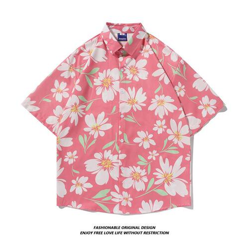 Thai Hawaii floral print men's summer thin Hong Kong style INS trendy brand cool casual fashion half sleeve shirt