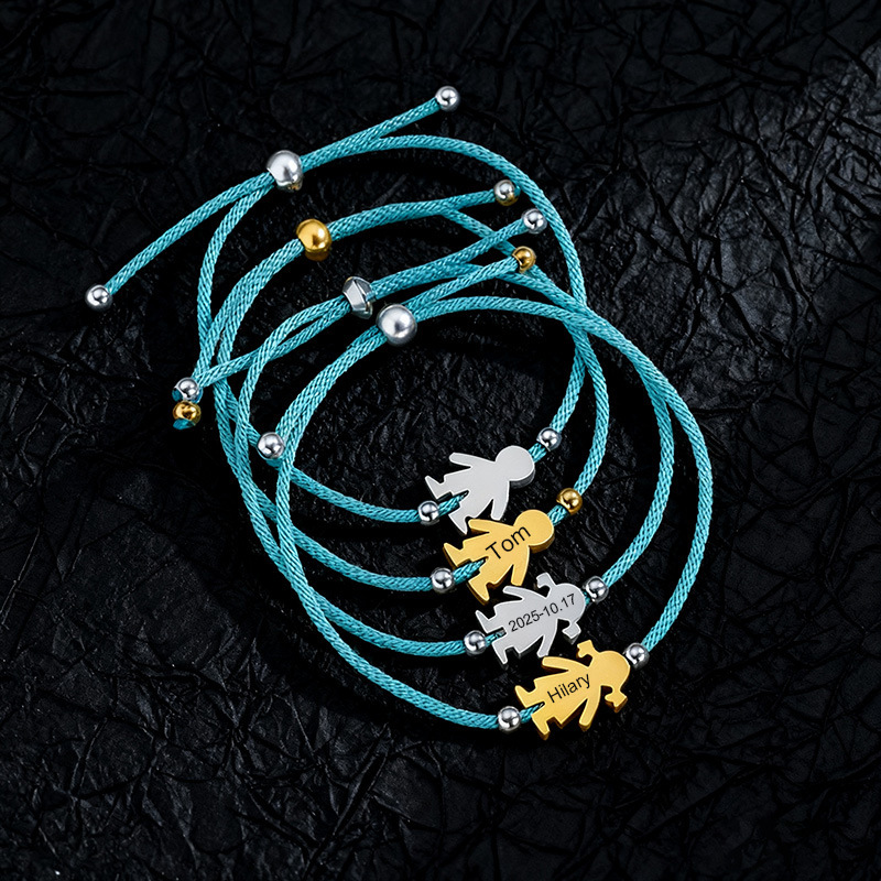 Etsy Hot-Selling Stainless Steel Boys' and Girls' Handmade Braided Rope Bracelets, Personalized with Name Engraving, Doll Bracelets