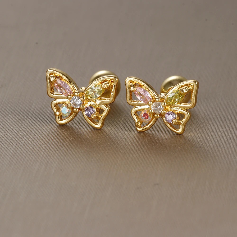 Holiday, Daily Occasion 1 Pair Vintage Style Classic Style Geometric Butterfly Snowflake Plating 304 Stainless Steel Zircon Ear Studs