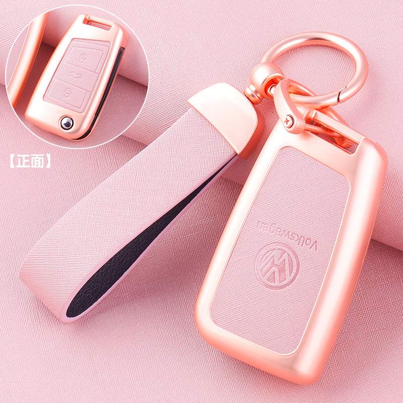 ZH 폭스바겐 모델 B [로즈 골드-핑크 가죽] 메탈 쉘 + 초승달 가죽 버클