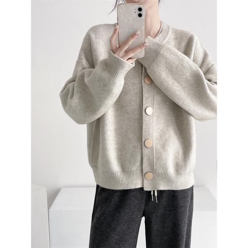 Women's Round-Neck Sweater 2026 Autumn and Winter New Korean Style Design Single-Breasted Solid Color Casual Knitted Cardigan Jacket Women's Round-Neck Sweater 2026 Autumn and Winter New Korean Style Design Single-Breasted Solid Color Casual Knitted Cardigan Jacket