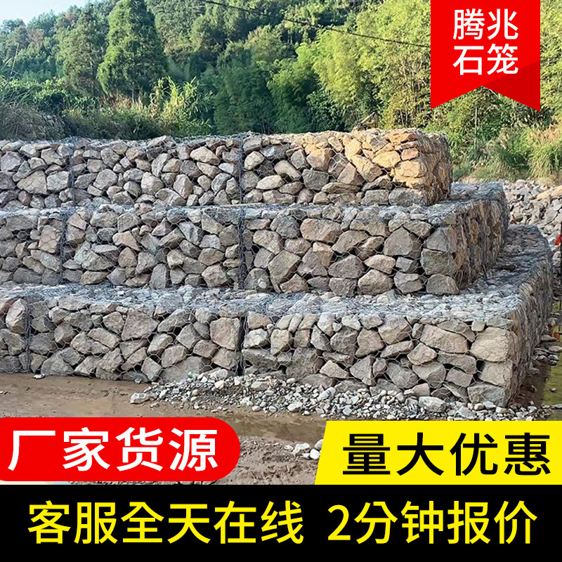 防汛河道石笼网双隔板护坡护岸固滨笼石笼网卷网PVC覆塑雷诺护垫