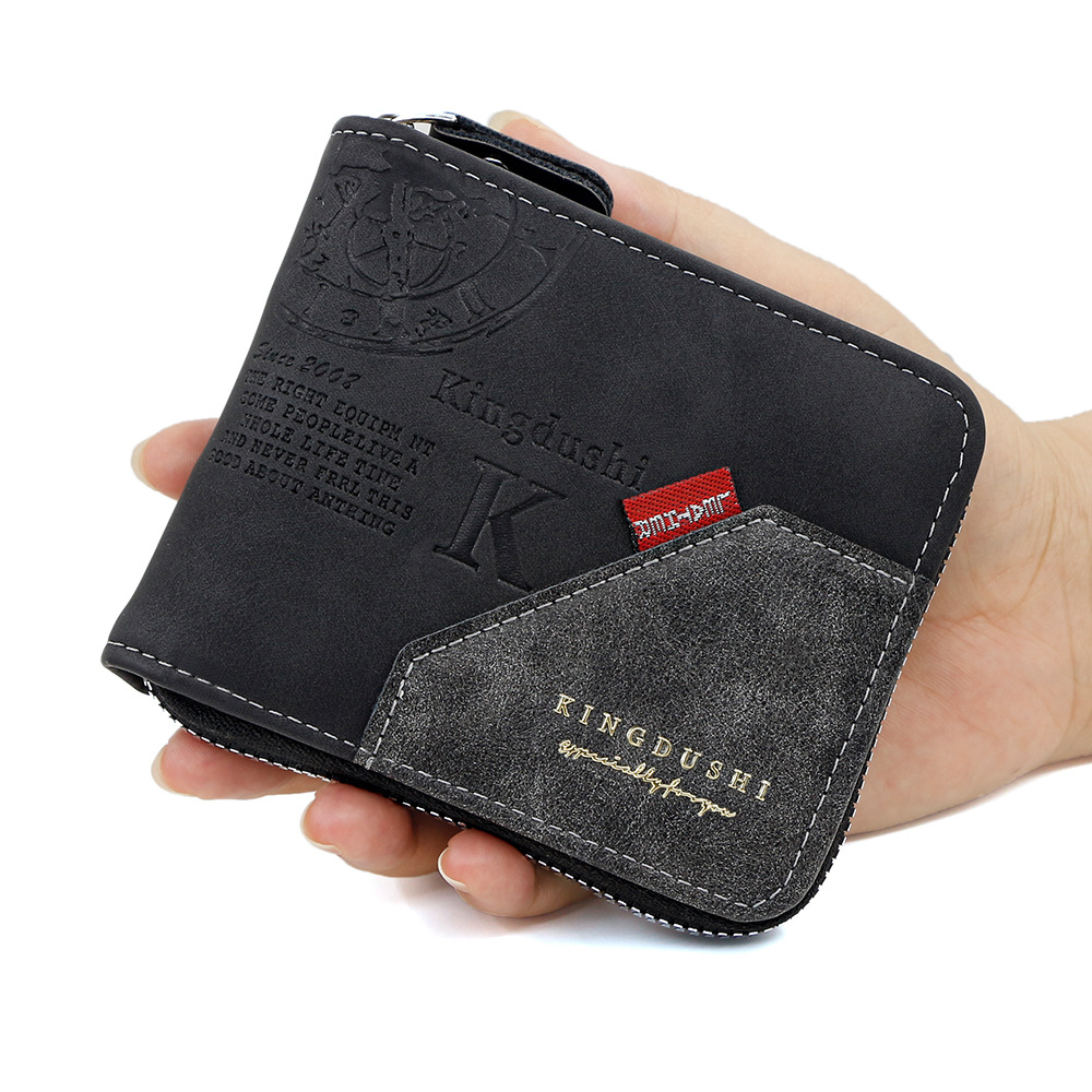 Cartera corta para hombre con estampado retro europeo y americano, monedero de perilla de gran capacidad, billetera de múltiples tarjetas al por mayor