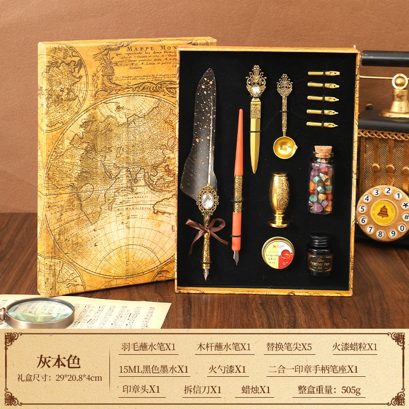 Writing brush, set, pen, with gem