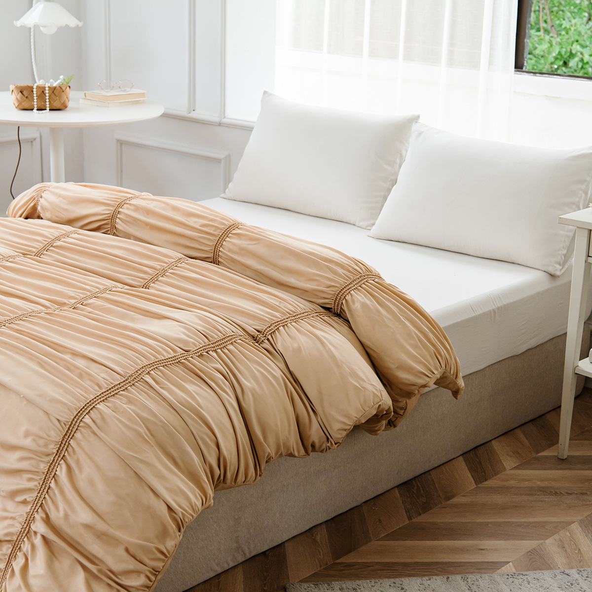 跨境家纺三件套外贸美国亚马逊热销松紧绣缩裥款爆款胖被