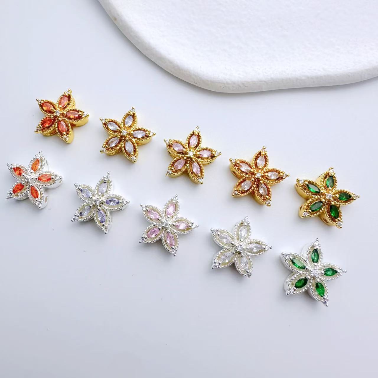 铜镀金五瓣花多通通孔隔珠可穿线五角星花形diy饰品配件串珠材料