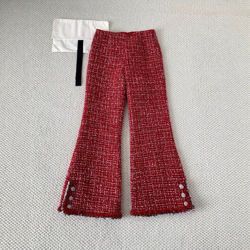 No Yb, No Goods for Supply to Nanyou Stalls. Wool Blended Woolen Slit Casual Pants with Silk Lining