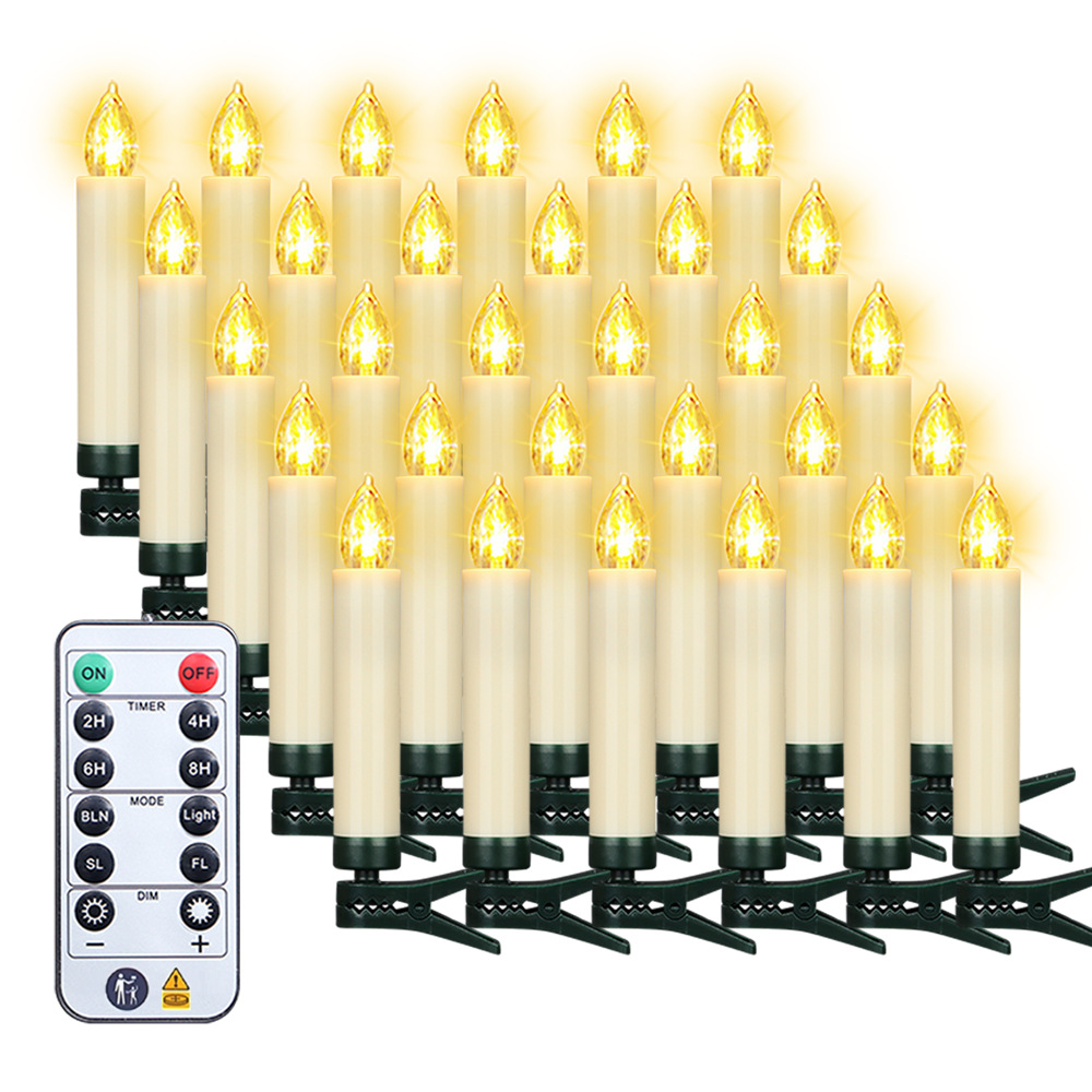 Candelabro electrónico con control remoto, cabeza de cristal, temporizador, decoración navideña y de ambiente para Halloween, llama de vela de plástico simulada.