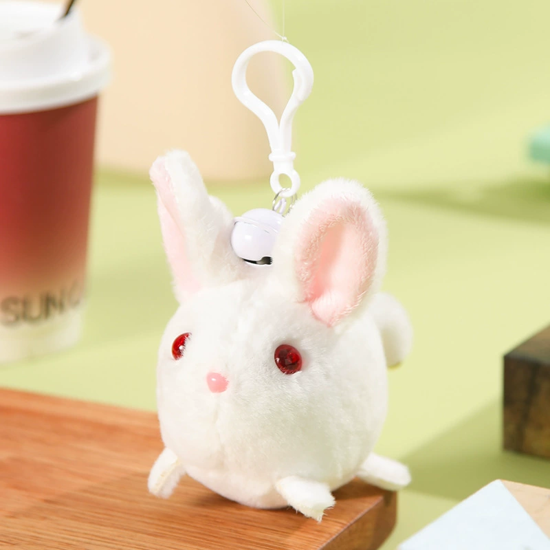 Plush Keychain Doll, Cute Kitty/Rabbit/Panda on Lanyard with Bell, 6.7×6.2×8.2 cm