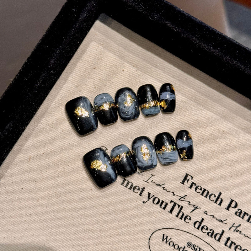 Rickman Art Children's Fun Graffiti Sweet Cool Short Pure Handmade Nail Art Patch Niche Painted Simi Dye Gold Foil Wear Armor