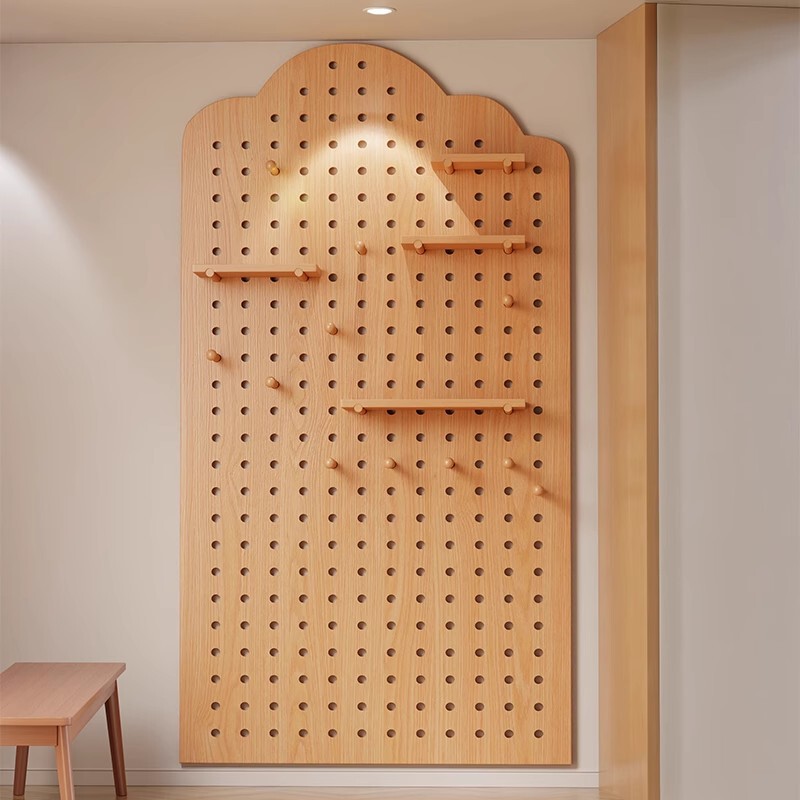 Solid Wood Hole Board Storage Rack Living Room Wall Hanging Partition Storage Display Shelf Entrance Wall Finishing Hanging Board