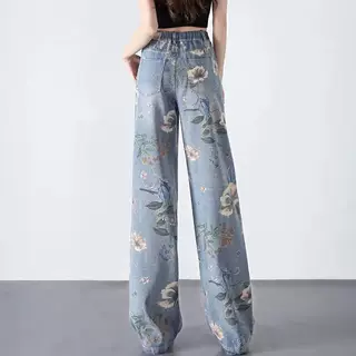 Printed Jeans Women's High Waist Slimming - Painted Wide Leg - View 1