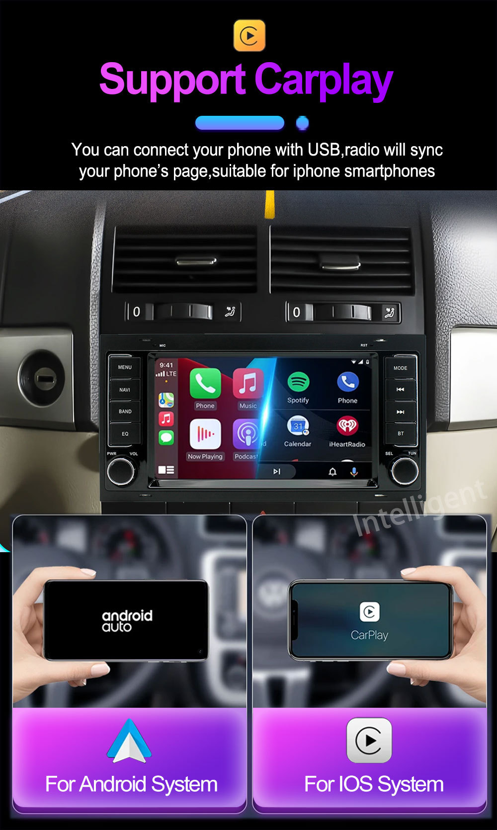 Suitable for Volkswagen Touareg 7inch Car Gps Bluetooth Wireless Carplay Navigation System Central Control Dvd4G Large Screen