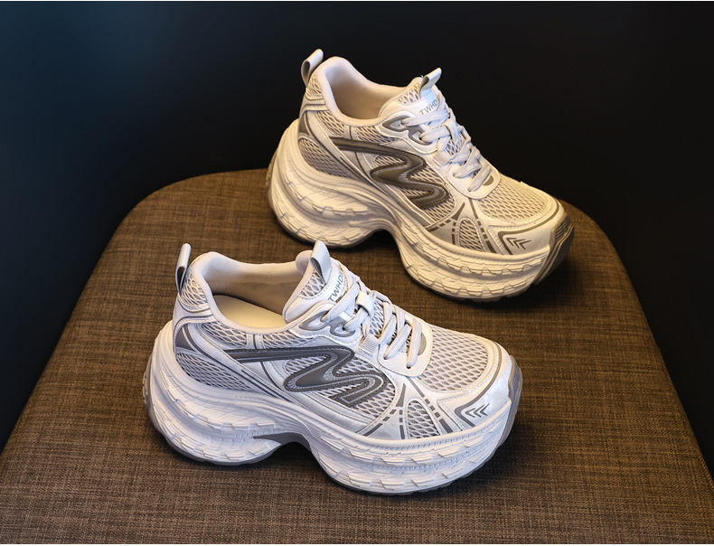 Giày sneaker nữ chunky đế dày lưới thoáng khí, tăng chiều cao — Xám đen chi tiết 5