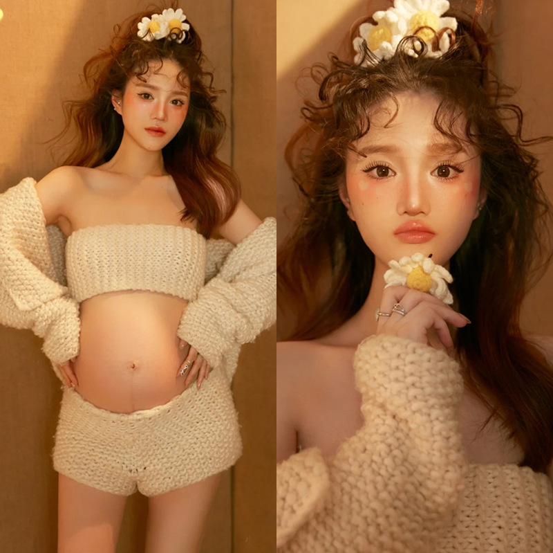Photo studio pregnant women's photo clothing cute home knitting suit small fresh belly photo photo clothing photography pregnant women